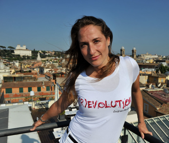 Nadya Cazan on top of THE FIRST Luxury Art Hotel Roma. photo: Rosetta Messori .