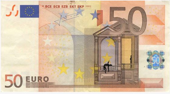 Euro bombing. Banknote hacked by Stefanos. Scan by: Stefanos 