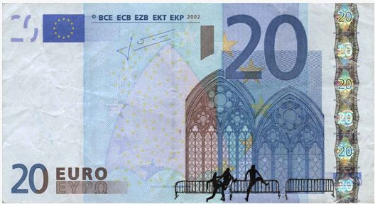 Euro bombing. Banknote hacked by Stefanos. Scan by: Stefanos 