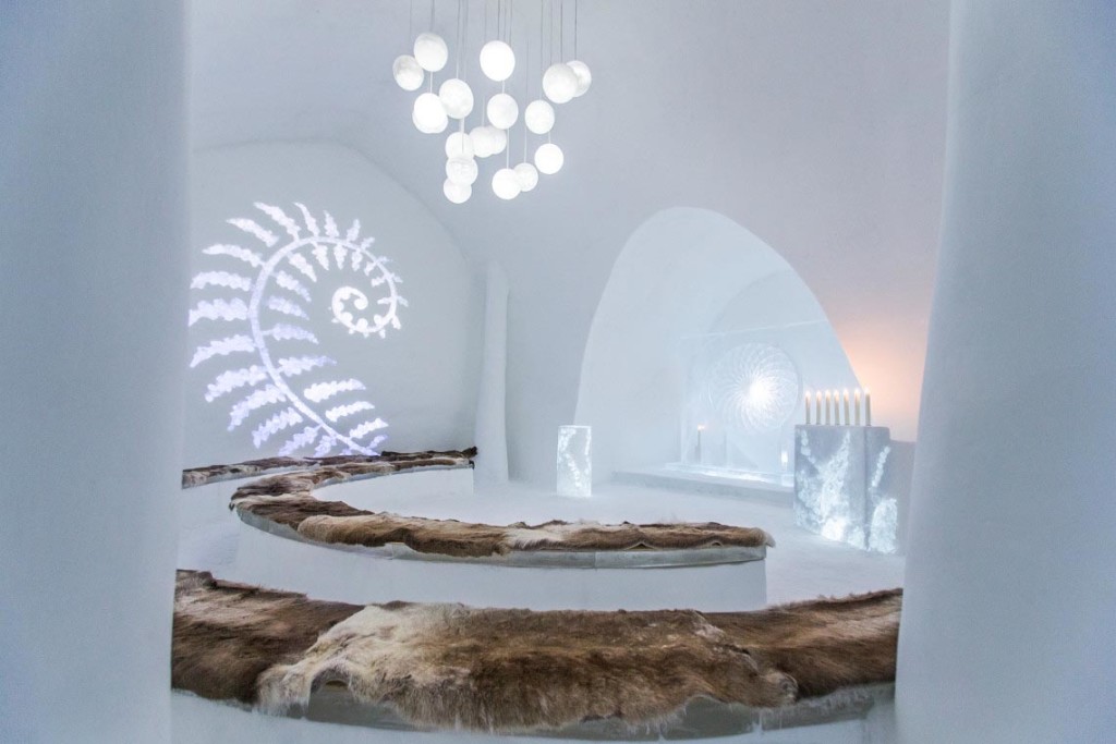 ICEHOTEL, The Ice Church "In the glade" design by David Andrén, Johan Andrén, Tjåsa Gusfors. Photo: Paulina Holmgren