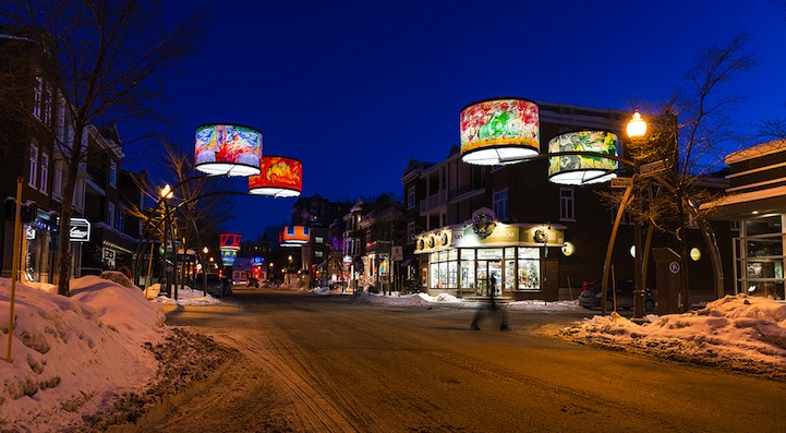 Quebec's Cartier Avenue Illuminated by Giant Lampshades.