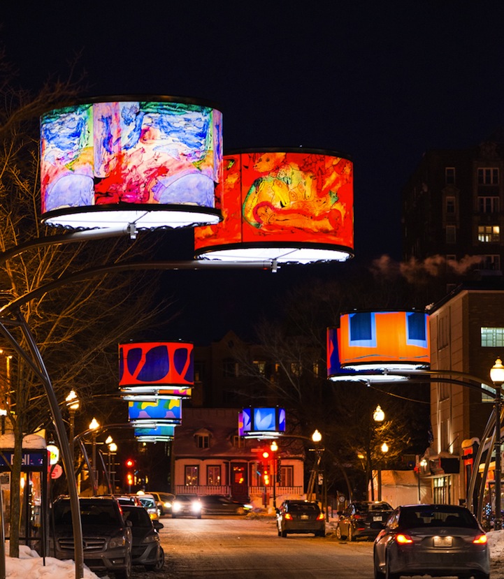 Quebec's Cartier Avenue Illuminated by Giant Lampshades.